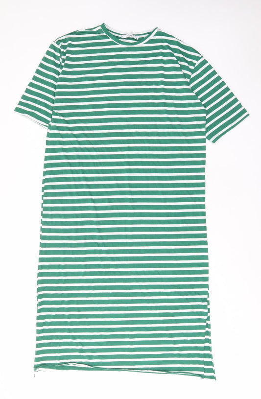 Crep Womens Green Striped Polyester T-Shirt Dress Size M Crew Neck