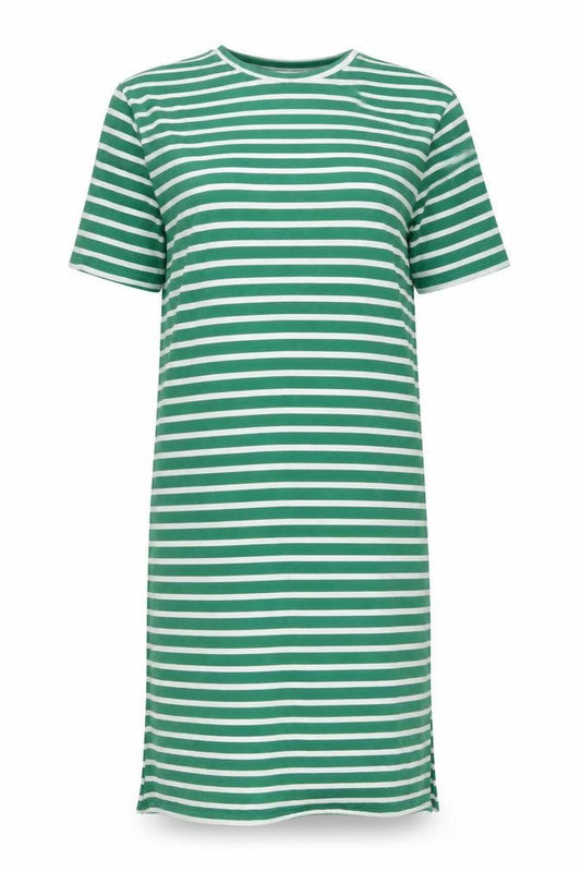 Crep Womens Green Striped Polyester T-Shirt Dress Size M Crew Neck