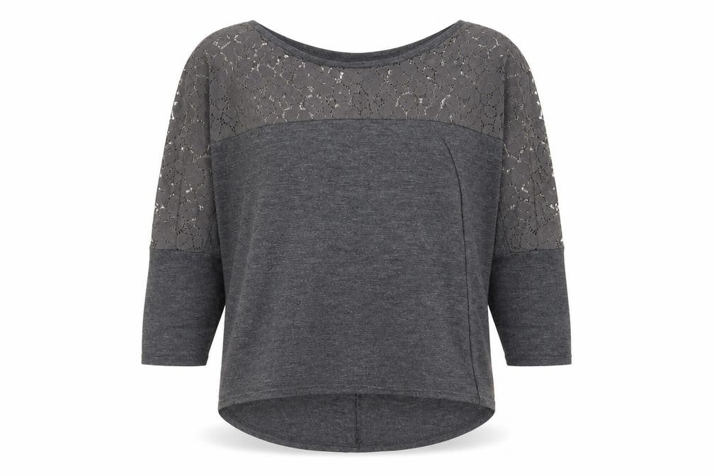 Pull&Bear Womens Grey Polyester Basic T-Shirt Size S Boat Neck - Lace