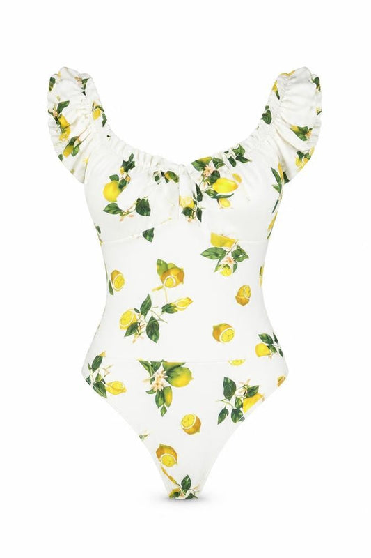 Front view of Missguided women’s white geometric polyester bodysuit one-piece, size UK 10, snap - frill