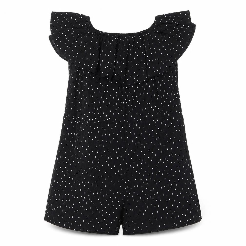 Topshop Womens Black Polka Dot Polyester Playsuit One-Piece Size 6 Pullover - Frill
