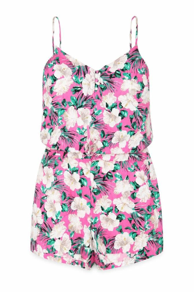 Marks & Spencer Womens Pink Floral Viscose Playsuit One-Piece Size 10 Button - Drawstring