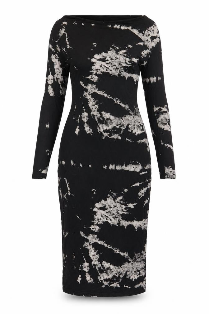 Buzy Collection Womens Black Geometric Viscose Bodycon Size M Boat Neck Pullover