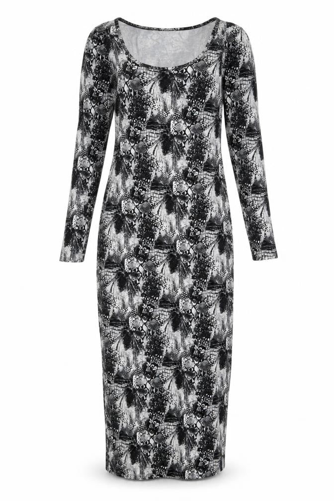 H&M Womens Black Geometric Viscose Bodycon Size S Scoop Neck Pullover