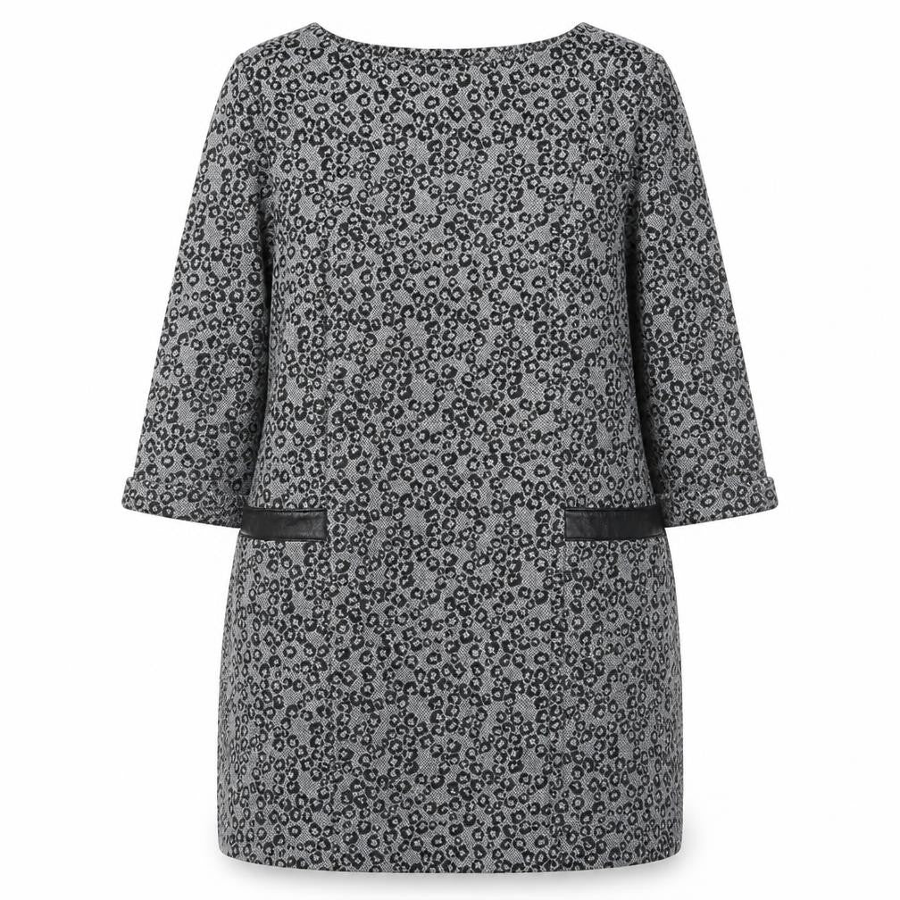 Roman Womens Grey Animal Print Polyester A-Line Size 14 Boat Neck Pullover - Pockets