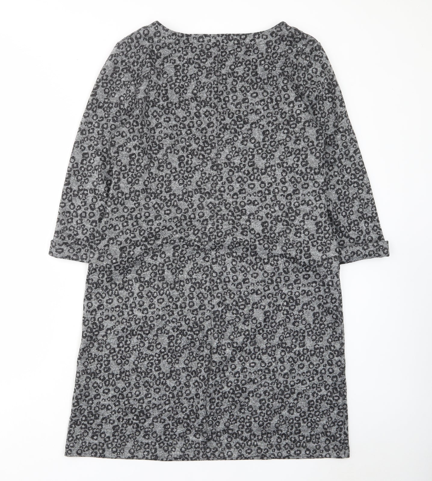 Roman Womens Grey Animal Print Polyester A-Line Size 14 Boat Neck Pullover - Pockets
