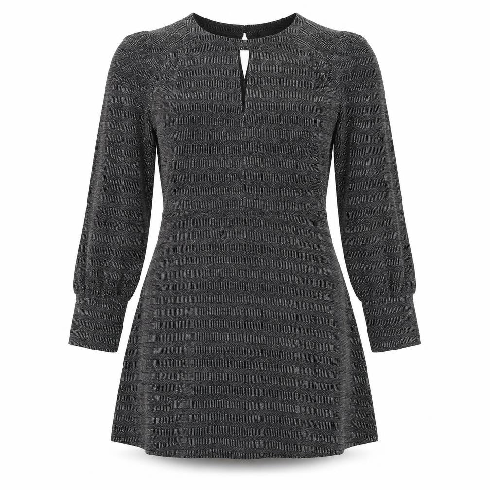 Oasis Womens Black Polyamide A-Line Size M Crew Neck Button - Keyhole neck