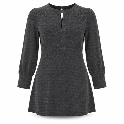 Oasis Womens Black Polyamide A-Line Size M Crew Neck Button - Keyhole neck