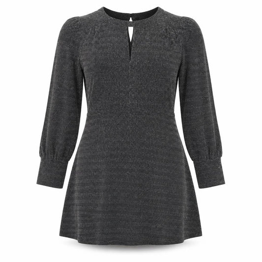 Oasis Womens Black Polyamide A-Line Size M Crew Neck Button - Keyhole neck