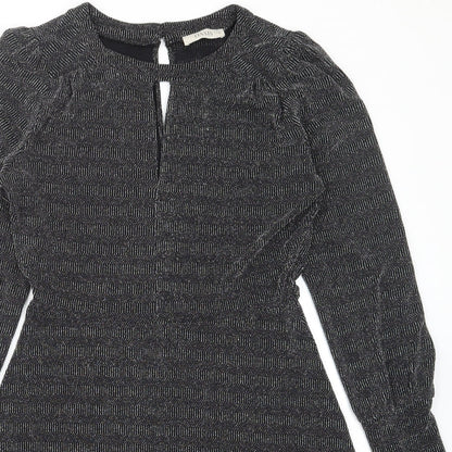 Oasis Womens Black Polyamide A-Line Size M Crew Neck Button - Keyhole neck