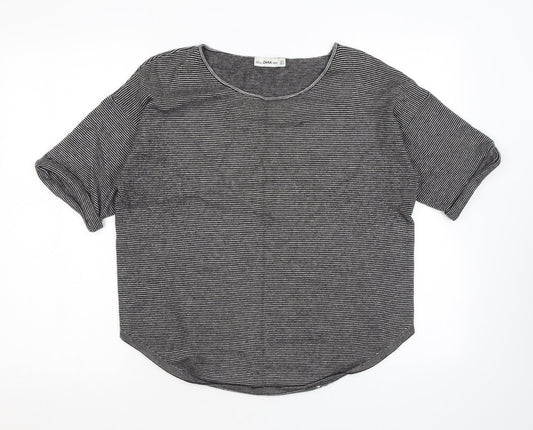 Zara Womens Black Striped Viscose Basic T-Shirt Size M Boat Neck