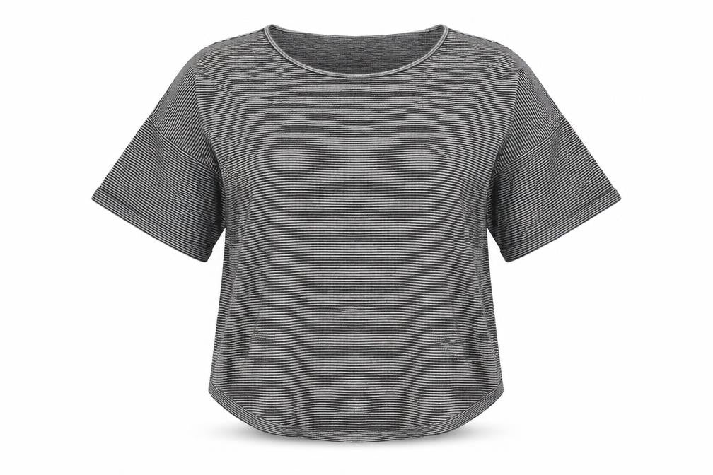 Zara Womens Black Striped Viscose Basic T-Shirt Size M Boat Neck
