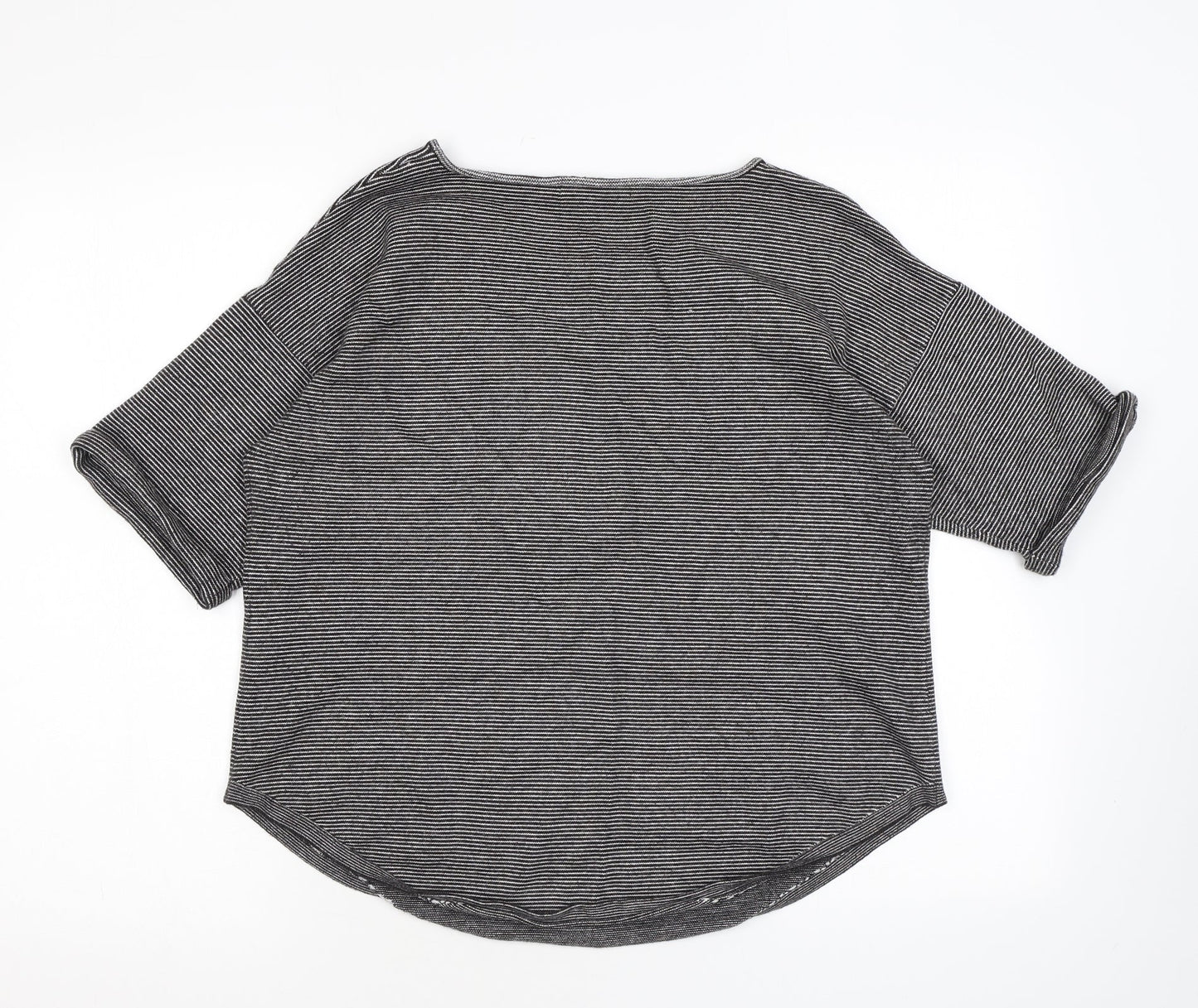 Zara Womens Black Striped Viscose Basic T-Shirt Size M Boat Neck