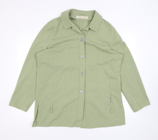 Eugen Klein Womens Green Polyester Basic Button-Up Size 16 Collared