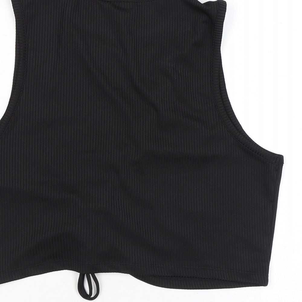 Divided by H&M Womens Black Polyester Cropped Tank Size L Round Neck - Cutout