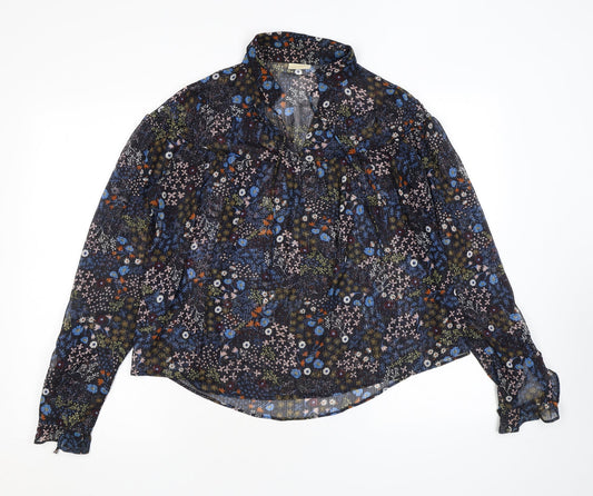 VILA Womens Black Floral Polyester Basic Blouse Size 8 Collared