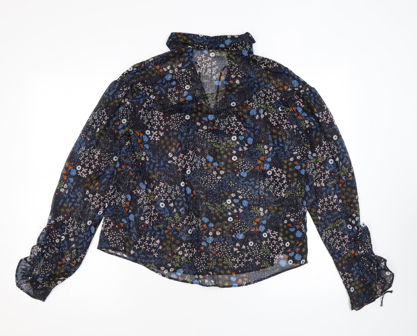 VILA Womens Black Floral Polyester Basic Blouse Size 8 Collared