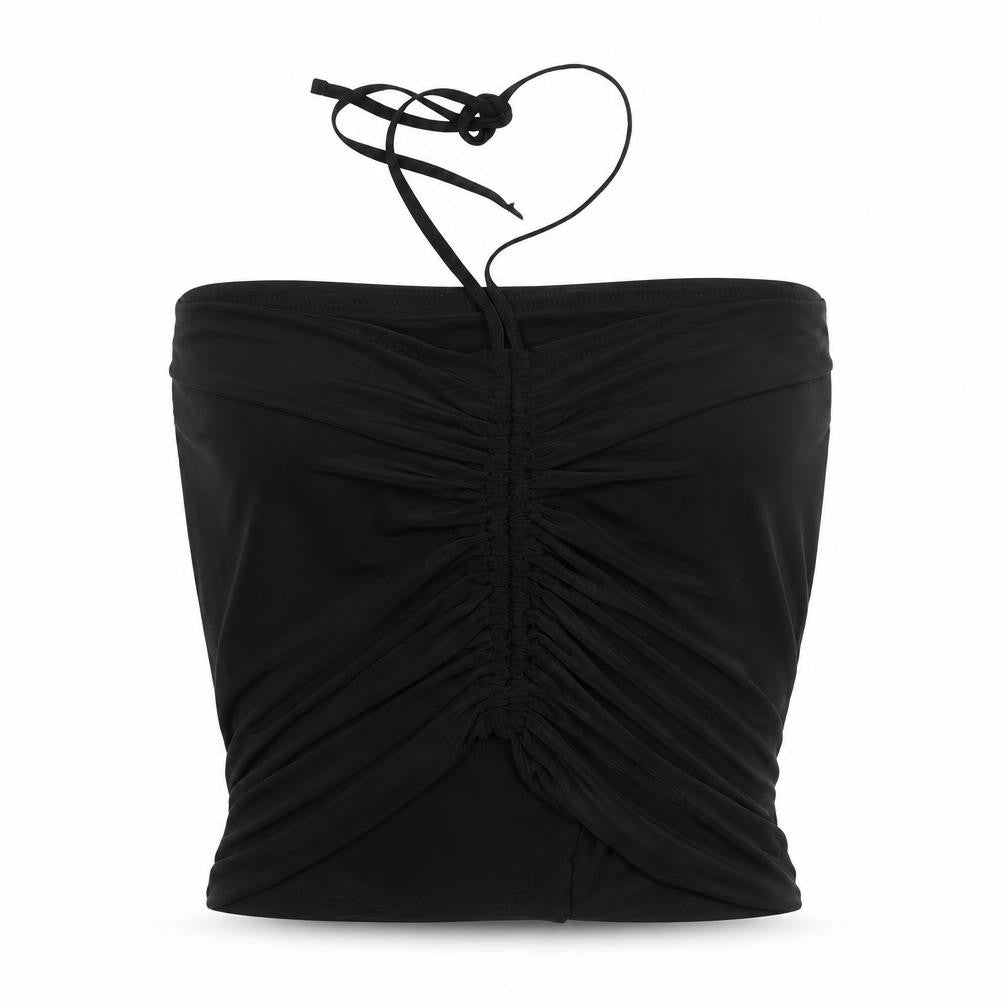 PRETTYLITTLETHING Womens Black Polyester Cropped Blouse Size 6 Halter