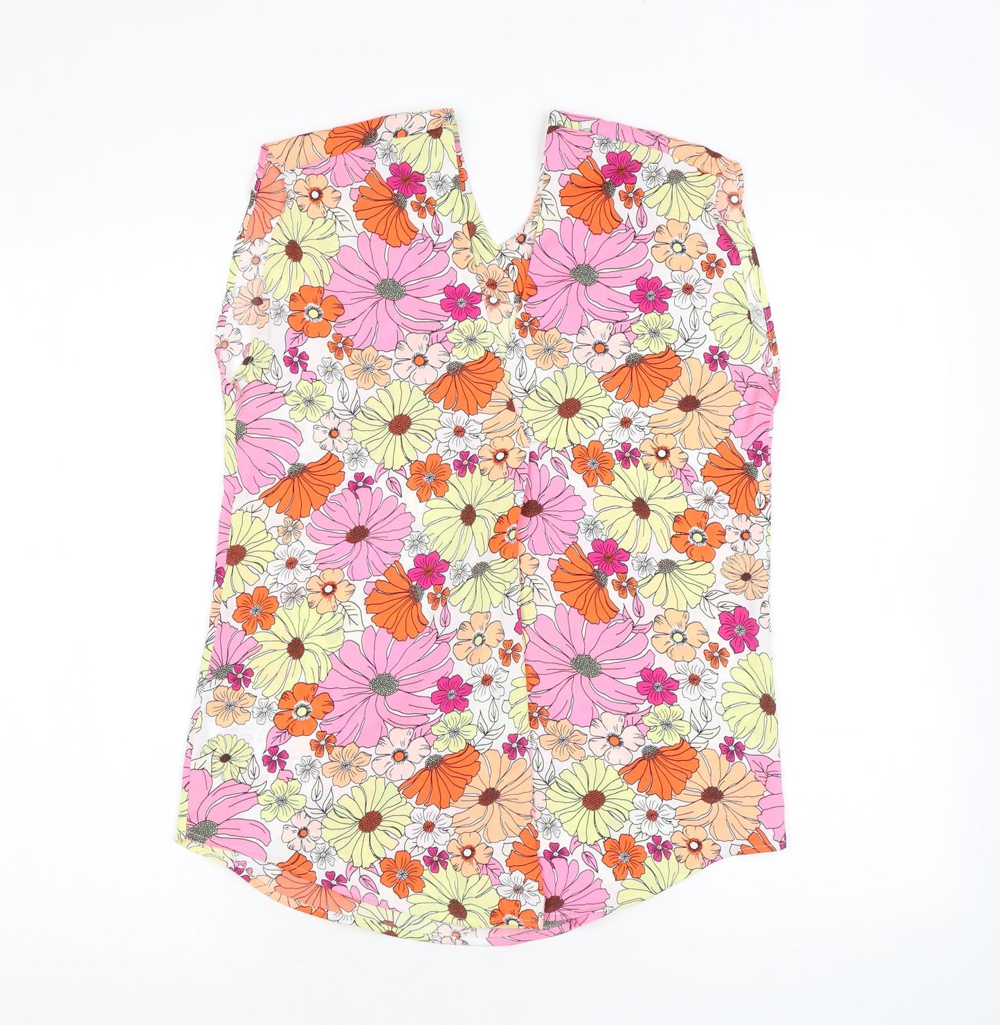 Marks and Spencer Womens Pink Floral Polyester Basic Tank Size 6 V-Neck