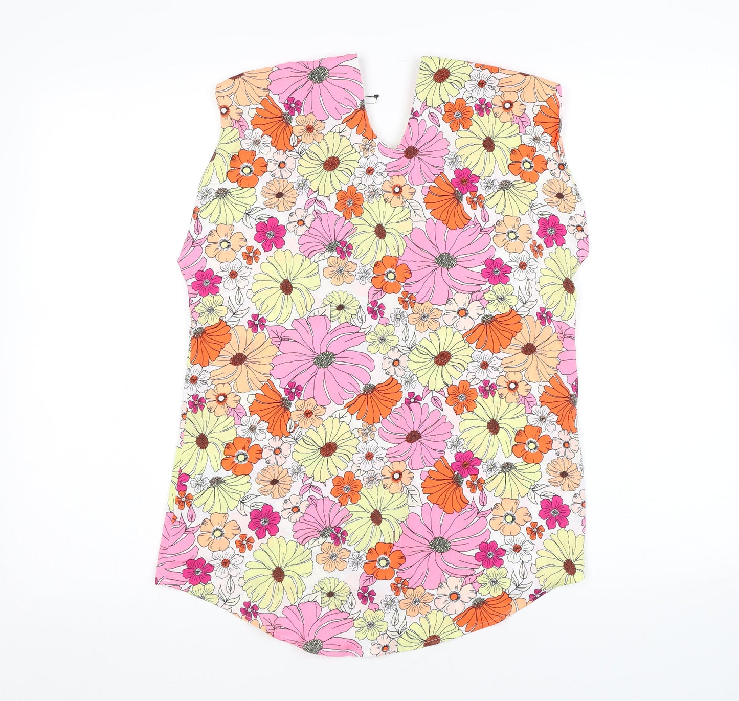 Marks and Spencer Womens Pink Floral Polyester Basic Tank Size 6 V-Neck