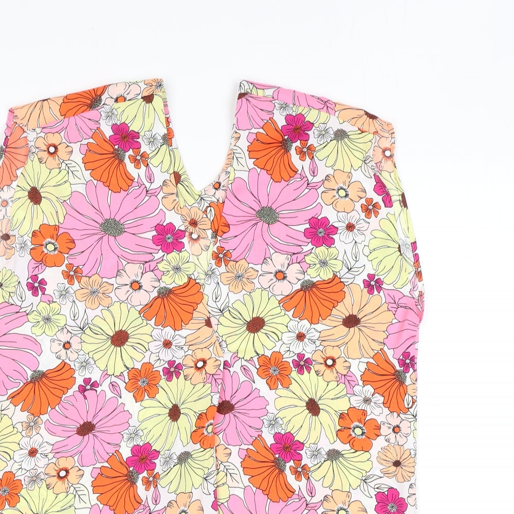 Marks and Spencer Womens Pink Floral Polyester Basic Tank Size 6 V-Neck