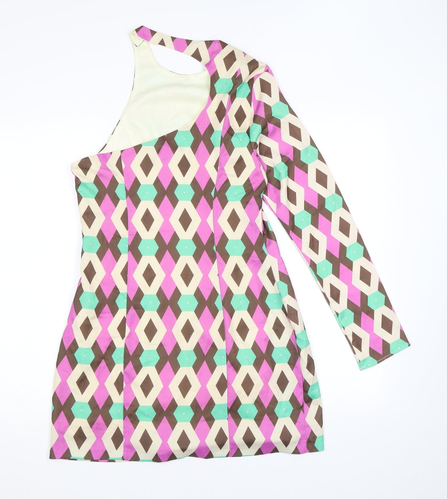 Zara Womens Multicoloured Geometric Polyester A-Line Size M One Shoulder Button