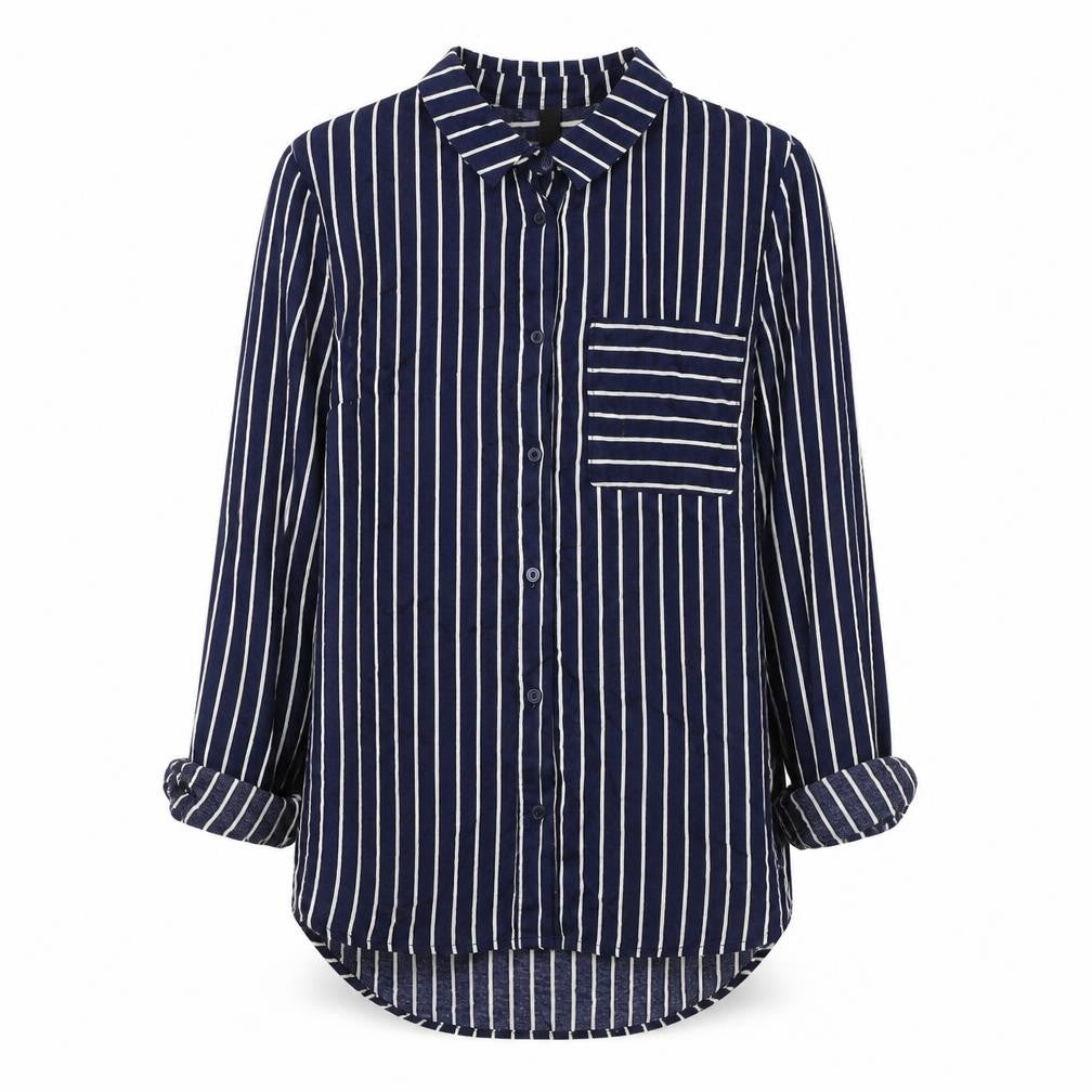H&M Womens Blue Striped Viscose Basic Button-Up Size 6 Collared