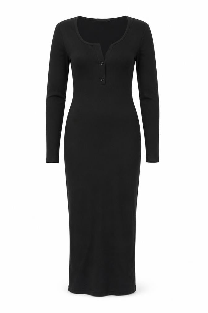 PRETTYLITTLETHING Womens Black Polyester Bodycon Size 6 Scoop Neck Button