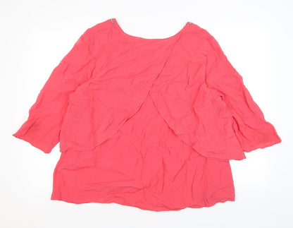 Monsoon Womens Pink Viscose Basic Blouse Size 16 Roll Neck - Beading