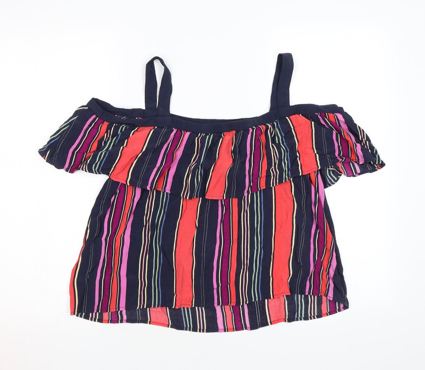 Monsoon Womens Multicoloured Striped Viscose Basic Blouse Size 16 Square Neck