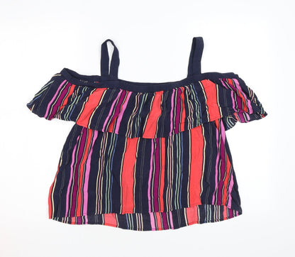Monsoon Womens Multicoloured Striped Viscose Basic Blouse Size 16 Square Neck