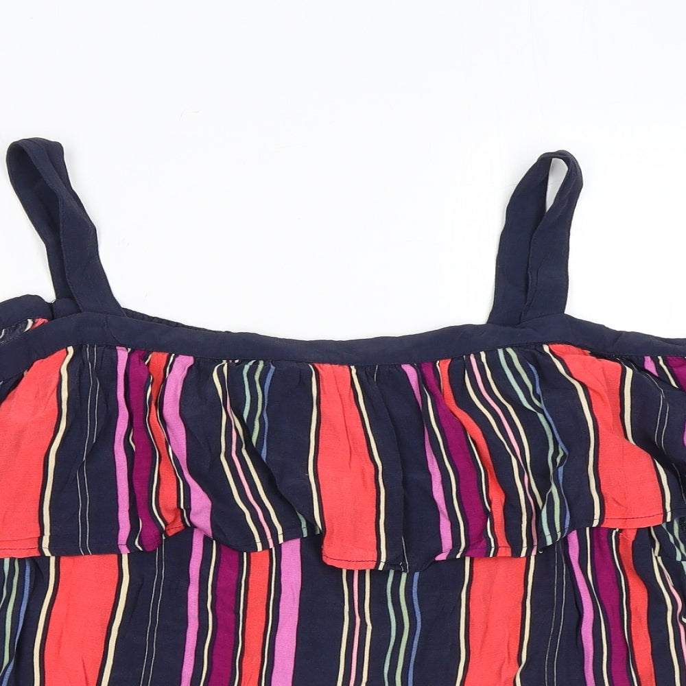 Monsoon Womens Multicoloured Striped Viscose Basic Blouse Size 16 Square Neck
