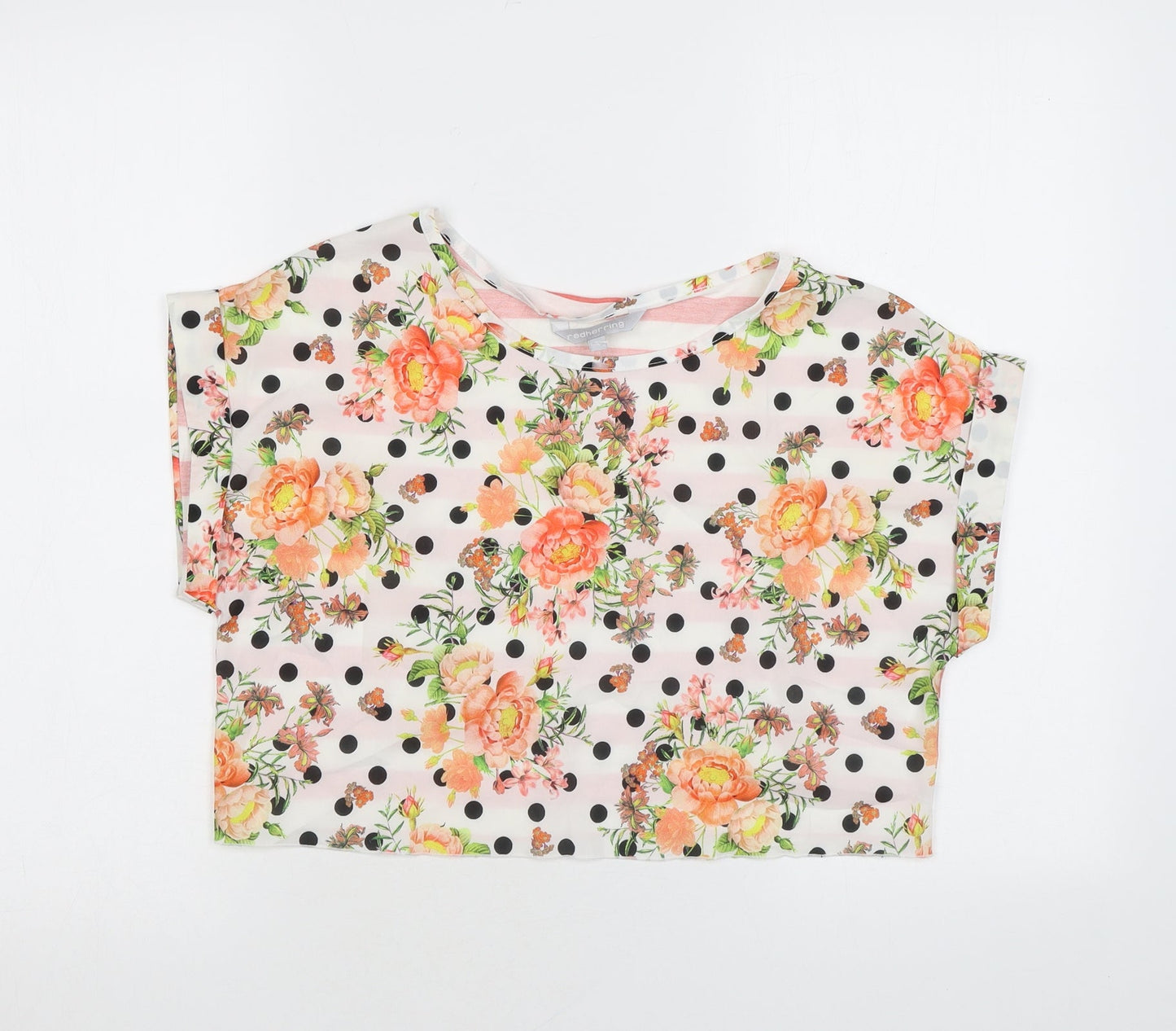 Red Herring Womens Multicoloured Polka Dot Polyester Cropped T-Shirt Size 12 Round Neck