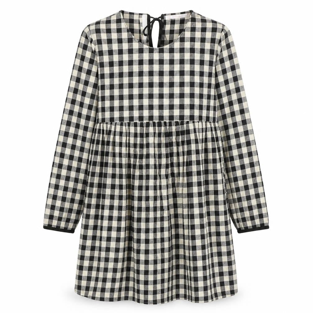 Zara Womens Black Check Polyester A-Line Size S Round Neck Tie