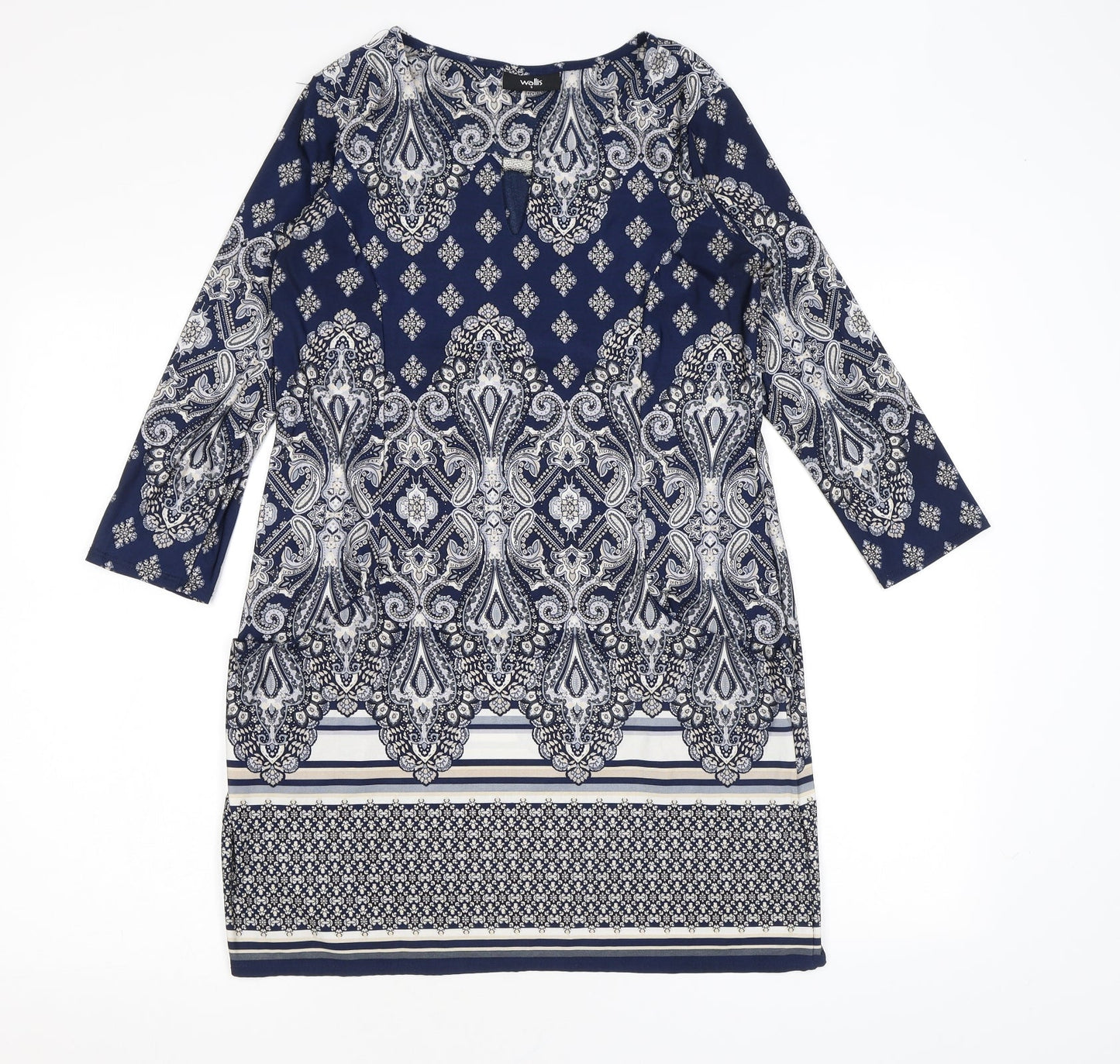Wallis Womens Blue Geometric Polyester A-Line Size S Round Neck Pullover