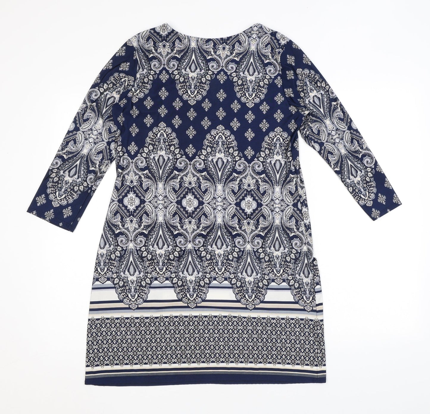 Wallis Womens Blue Geometric Polyester A-Line Size S Round Neck Pullover