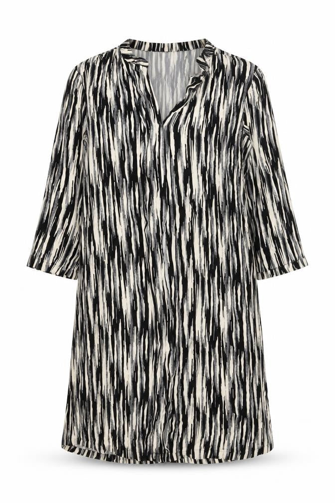 Marks & Spencer Womens Black Geometric Viscose A-Line Size 10 V-Neck Button