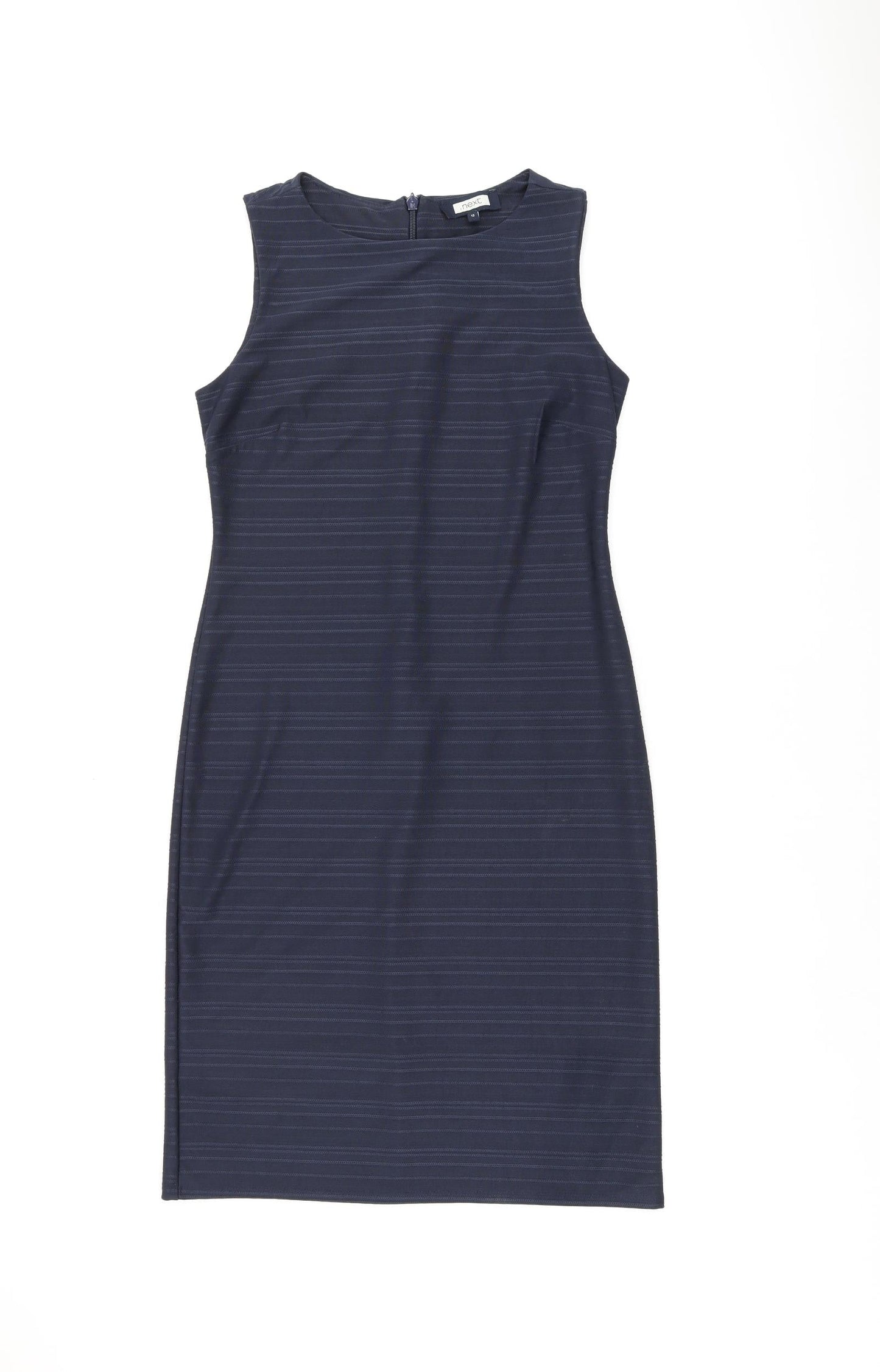 NEXT Womens Blue Polyester Pencil Dress Size 12 Boat Neck Zip
