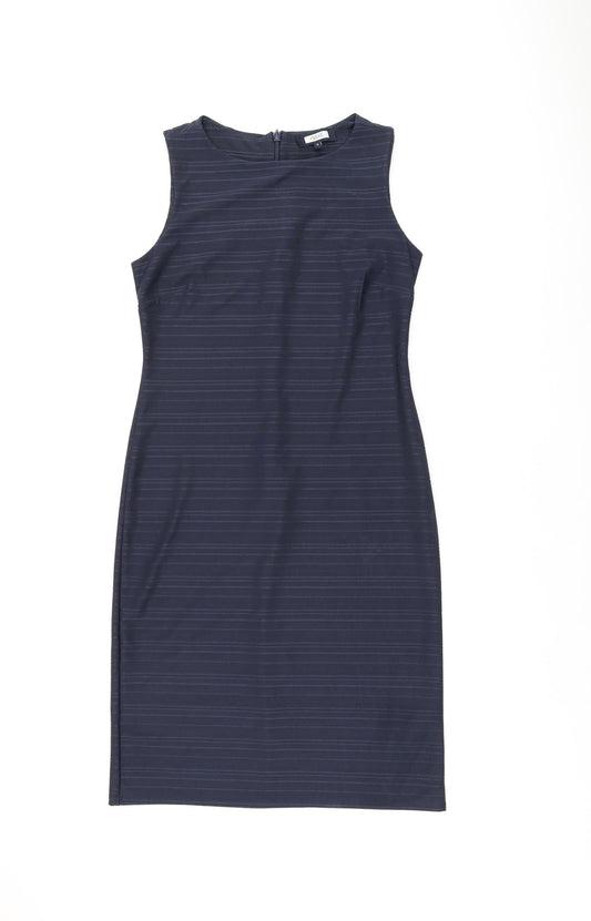 NEXT Womens Blue Polyester Pencil Dress Size 12 Boat Neck Zip