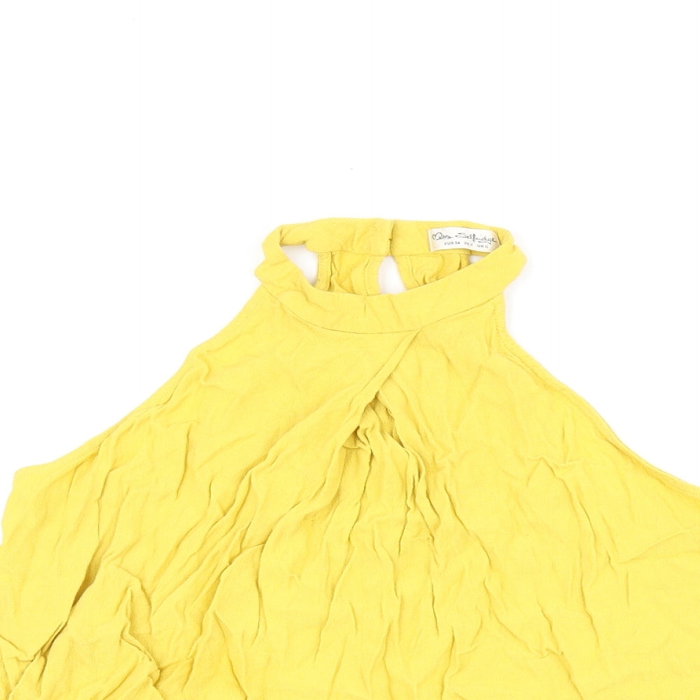 Miss Selfridge Womens Yellow Polyester Cropped T-Shirt Size 6 Halter