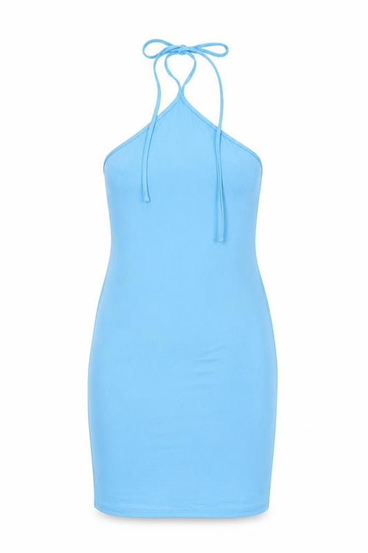 PRETTYLITTLETHING Womens Blue Polyester Bodycon Size 14 Halter Pullover