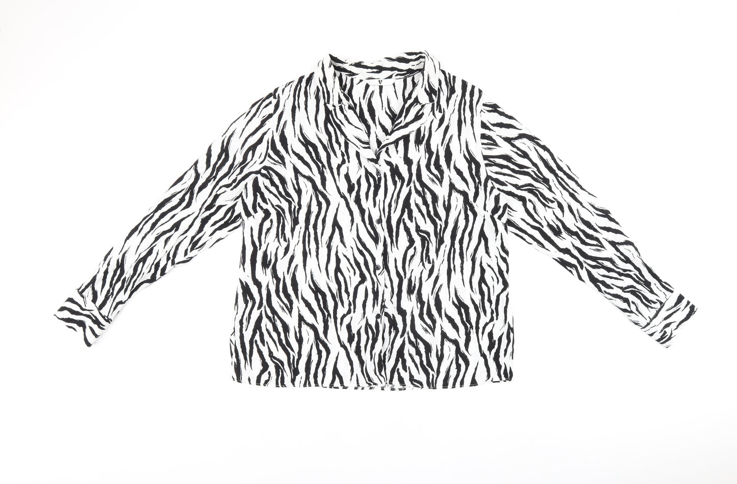 Very Womens White Animal Print Viscose Jersey Button-Up Size 14 Collared - Zebra print