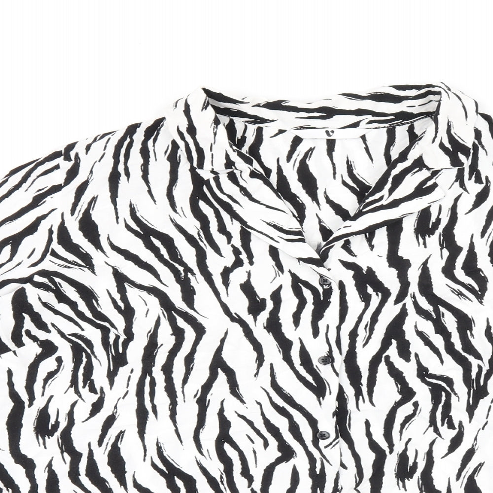 Very Womens White Animal Print Viscose Jersey Button-Up Size 14 Collared - Zebra print
