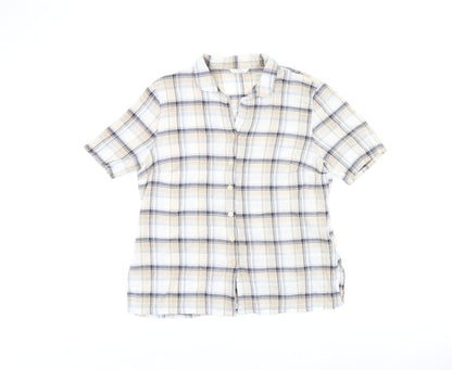 Marks & Spencer Womens Beige Plaid Cotton Basic Button-Up Size 16 Collared