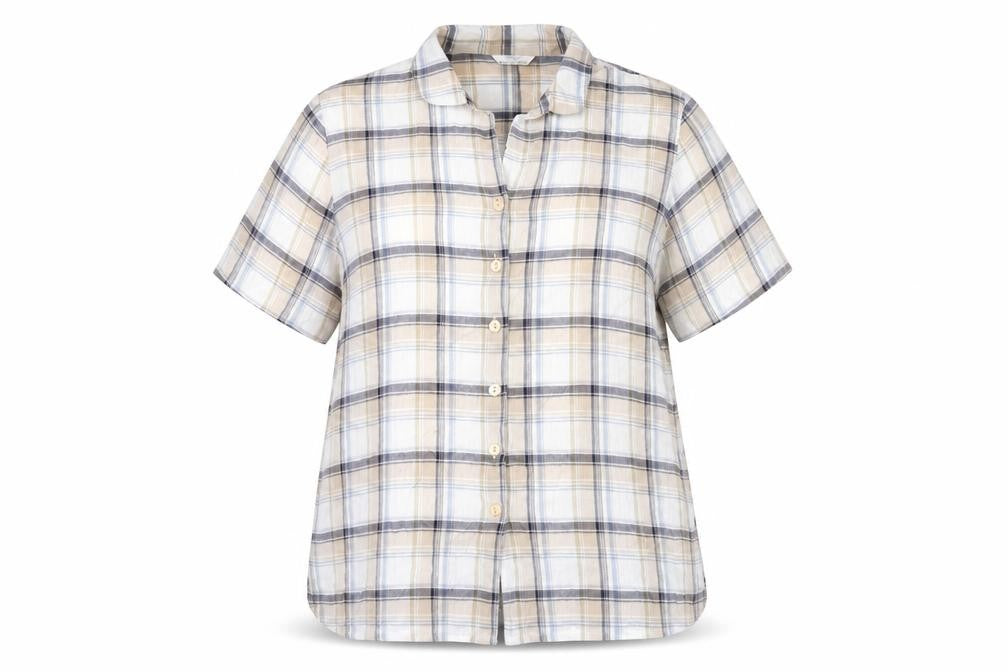 Marks & Spencer Womens Beige Plaid Cotton Basic Button-Up Size 16 Collared