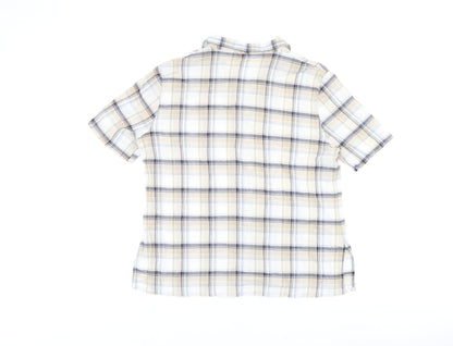 Marks & Spencer Womens Beige Plaid Cotton Basic Button-Up Size 16 Collared