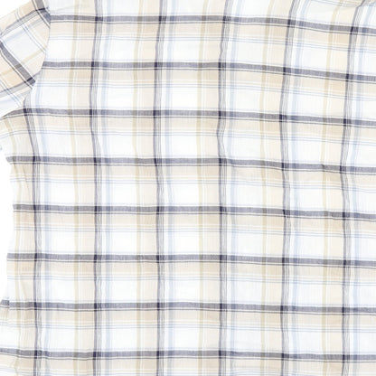 Marks & Spencer Womens Beige Plaid Cotton Basic Button-Up Size 16 Collared