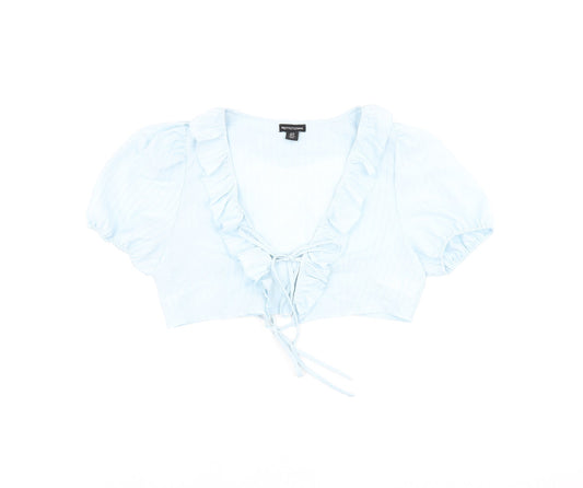 PRETTYLITTLETHING Womens Blue Polyester Cropped Blouse Size 12 V-Neck