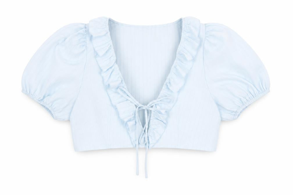 PRETTYLITTLETHING Womens Blue Polyester Cropped Blouse Size 12 V-Neck