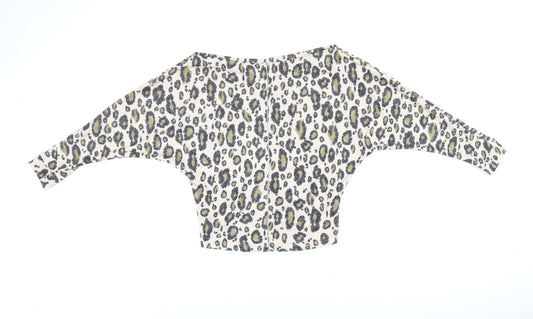 River Island Womens Beige Animal Print Polyester Jersey T-Shirt Size XS Boat Neck - Leopard print